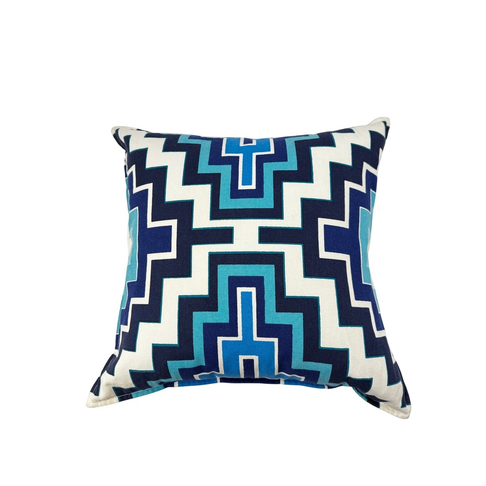 Jonathan Adler Throw Pillow Turquoise White 22x22" Cotton Geometric Labyrinth
